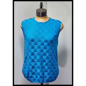 AKRIS Selde Mulberry Silk Trapezoid Sleeveless Shell Top Turquoise Blue 12 US